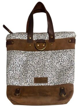 Botanical Canvas Leather Tote Bag Cottagecore Heritage Boho Artisan Earthy